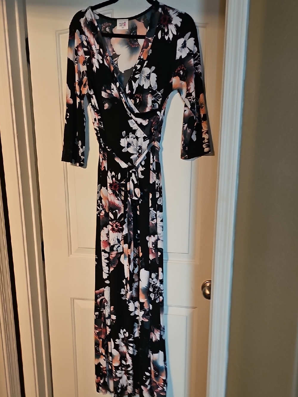 Floral Wrap Maxi Dress in Black and Blush